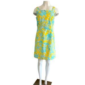 Lilly Pulitzer Junkanoo White Label Animal Print Yellow and Blue Dress Size 8
